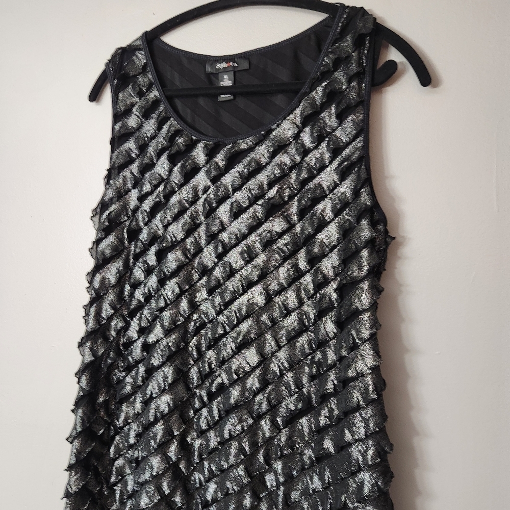 Style & Co black silver shiny shimmer ruffle tank top size XL lightweight - Picture 2 of 8